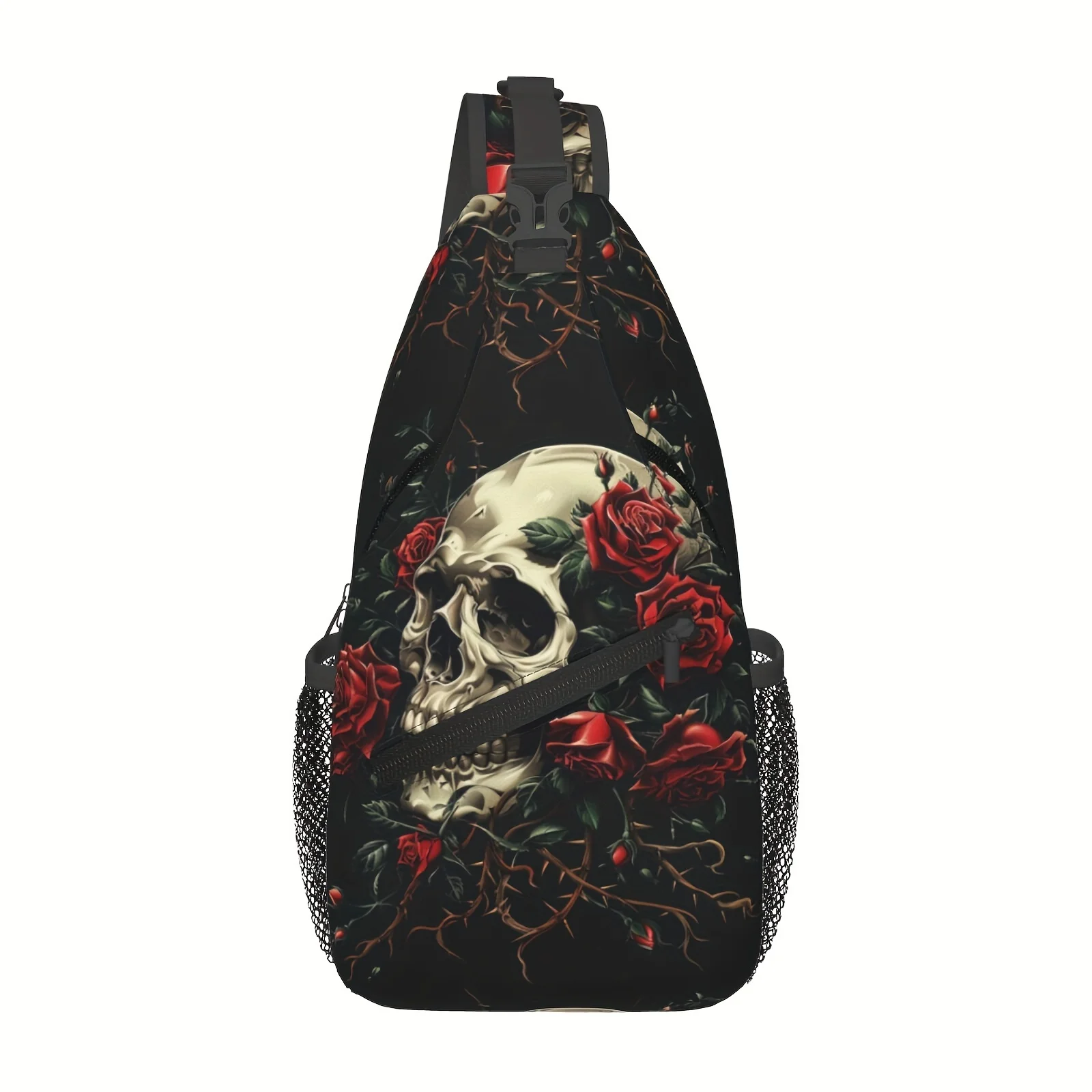 Skull And Red Roses Crossbody Bag Shoulder Folding Large Capacity Fashion Durable For Shopping Work Travel Backpack Gifts