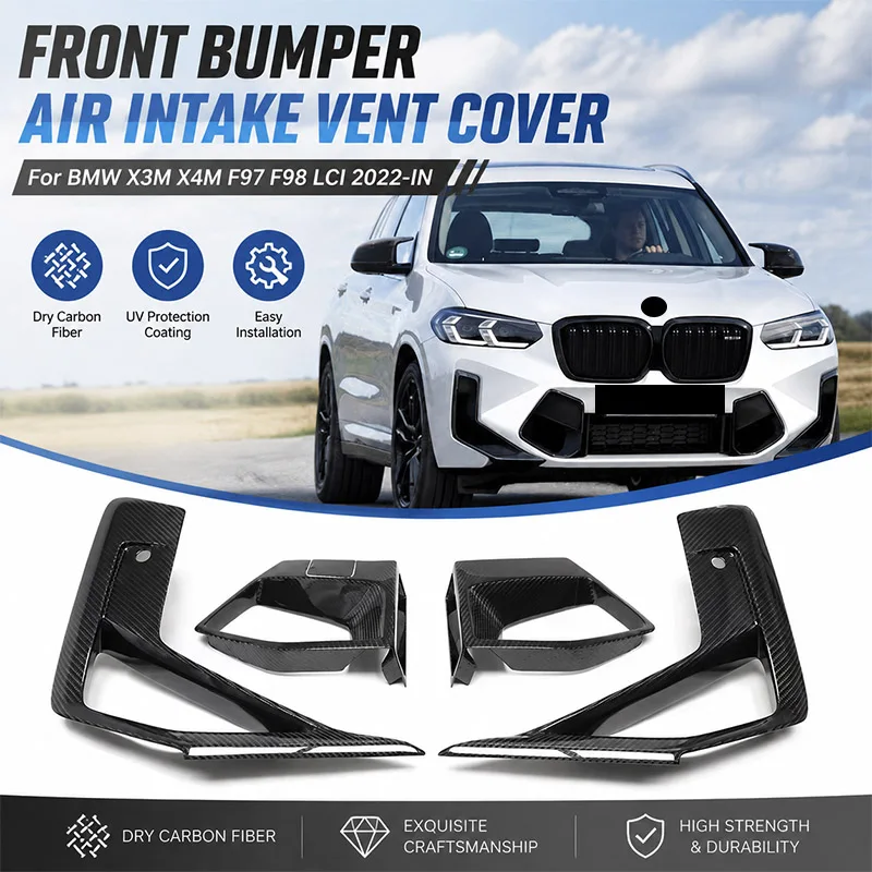 Dry Carbon Fiber Front Bumper Air Intake Vent Cover Trims Cover For BMW X3M X4M F97 F98 LCI 2022-IN Side Canards Cover Body Kit