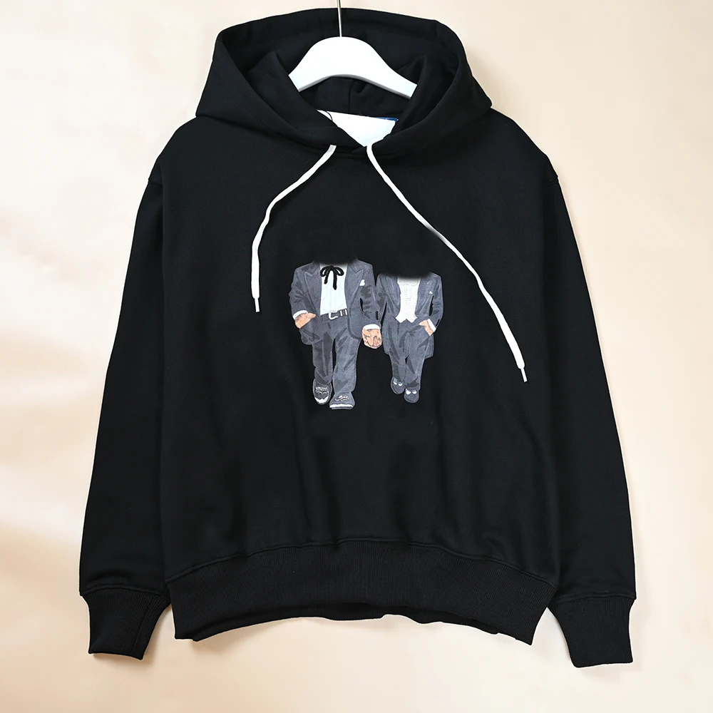Winter Couple New Cartoon Print Pattern Fleece Hoodie Long Sleeve Casual Versatile Sweatshirt Comfortable Loose Fit Streetwear