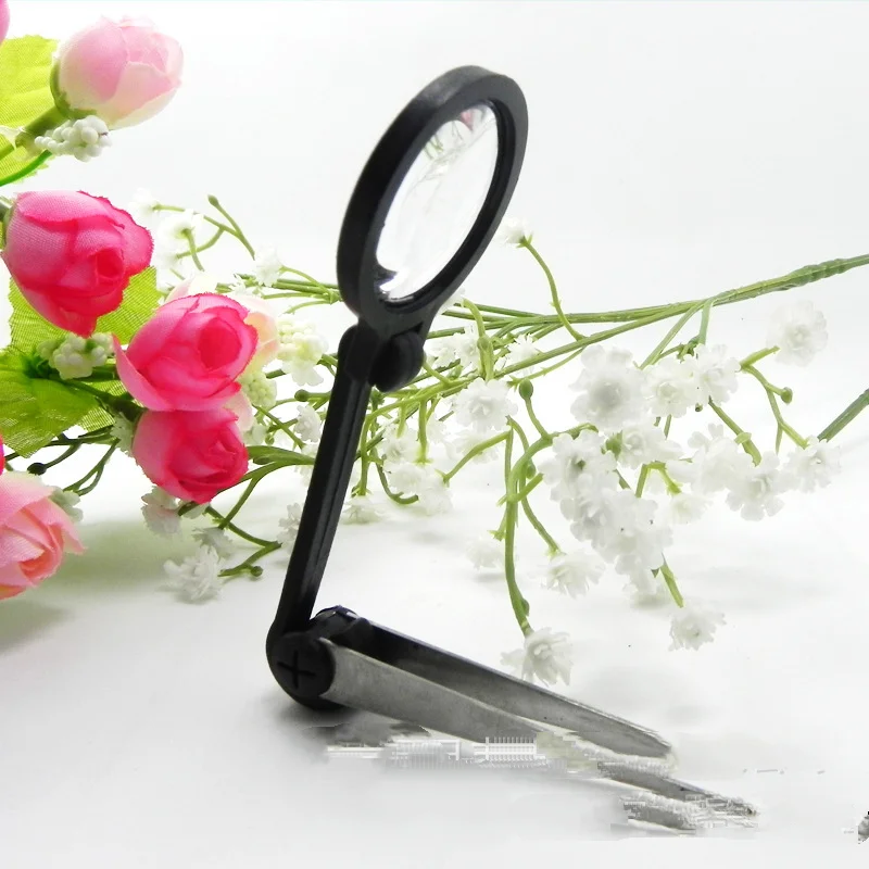 Metal belt tweezers magnifying glass folding portable stainless steel maintenance and testing clip medical beauty clip