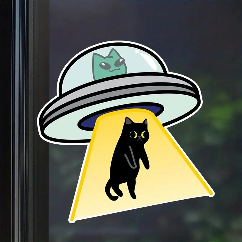 Adesivo decalcomania impermeabile in vinile creativo Cat UFO per auto, laptop, pareti, finestre, paraurti