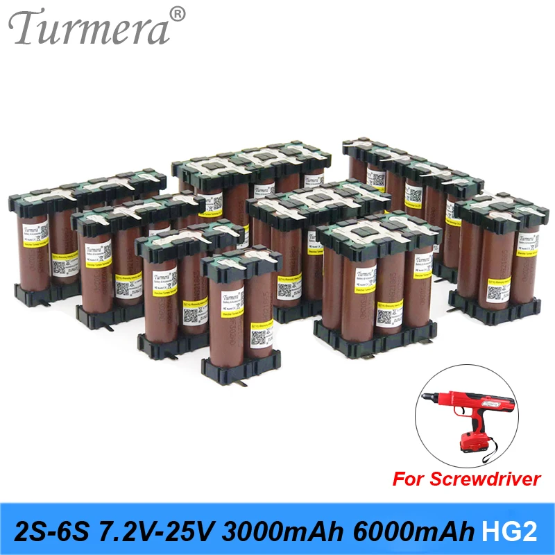 

Turmera HG2 18650 3000mAh 30A Battery 3S 12.6V 4S 16.8V 5S 21V with 18650 Holder Weld Nickel Use in 12V 18V Screwdriver Battery