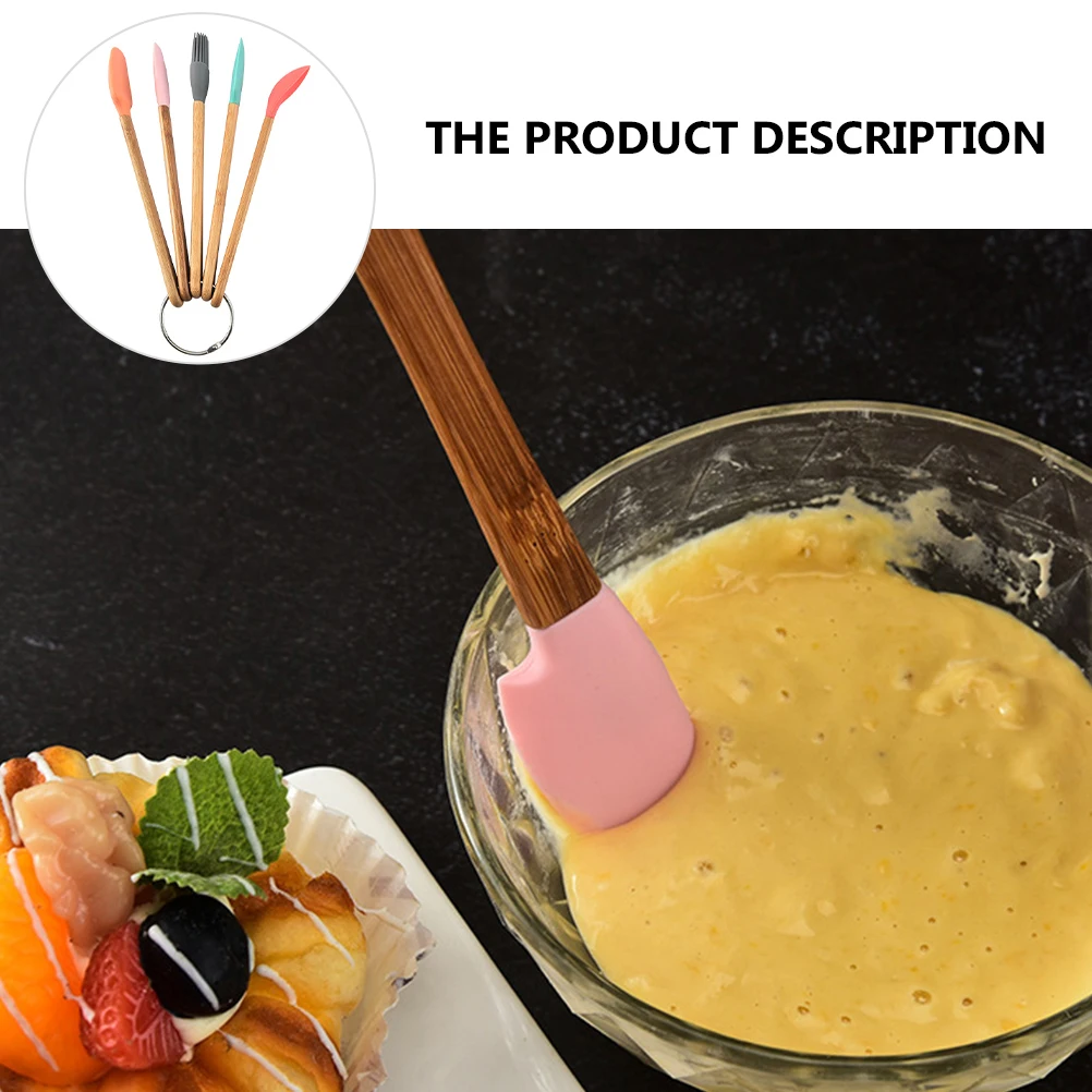 

5Pcs Silicone Bread Baking Tools Wood Handle Cooking Spatulas Scraper Oil Brush Cake Making Kit Silicone Baking Kit