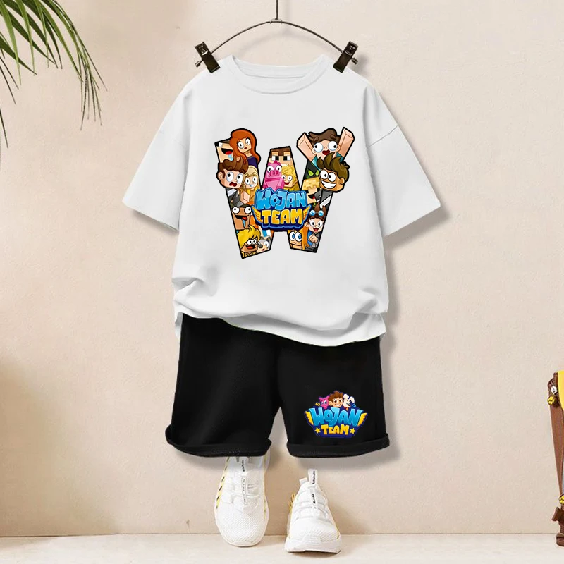 Wojan Team Children T-Shirt Set Anime Cartoon Print Short Two Piece Suit Boys Casual Summer Clothing Trendy Kids Clothing Gifts