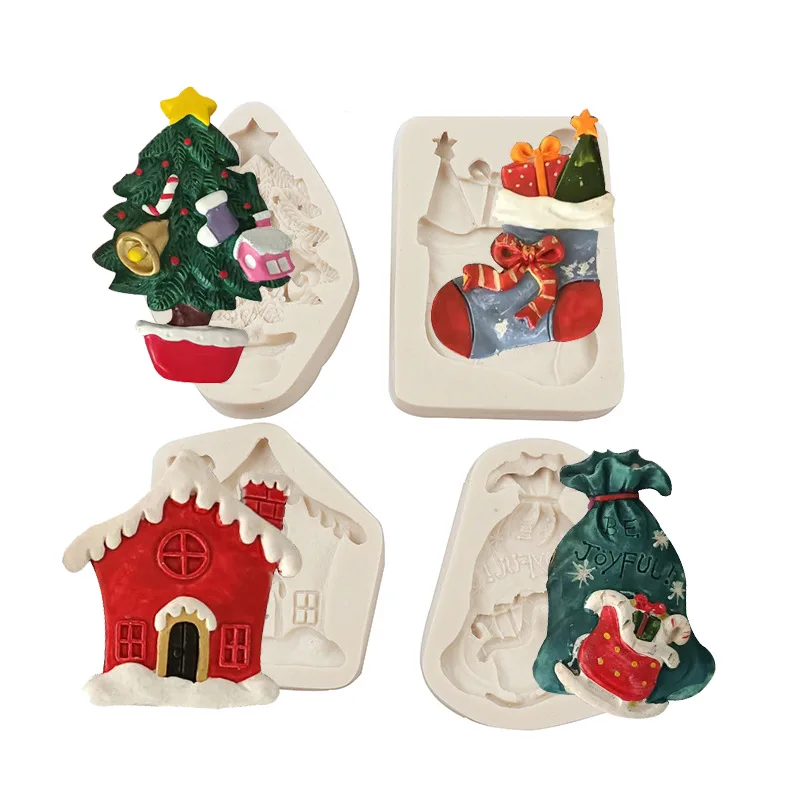 

Christmas House Tree Cooking Tools Silicone Mold Baking Fondant Bakery Sugar Of Cake Decorating Pastry Kitchen Accessories