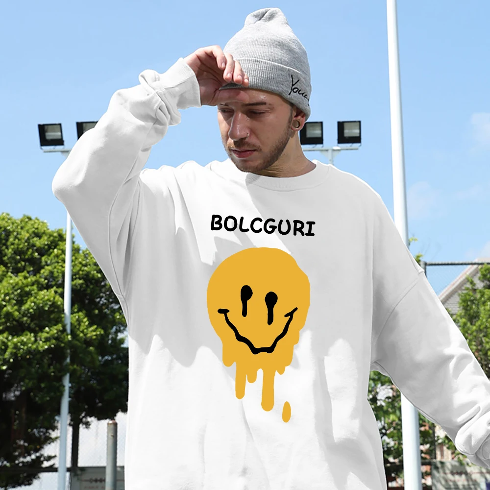 

Melting Happy Face Print Cotton Hoodie For Men Street All-math Casual Clothes Fashion Trend Oversize Tops Spring Mans Sweatshirt