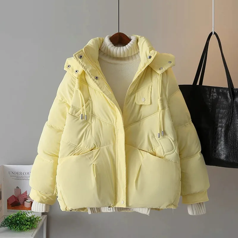 Korean short Down Cotton Jacket Female Hooded Parkas Thick Warm Padded Coat Loose Women\'s Snowsuit Winter Outwear New Style 2025