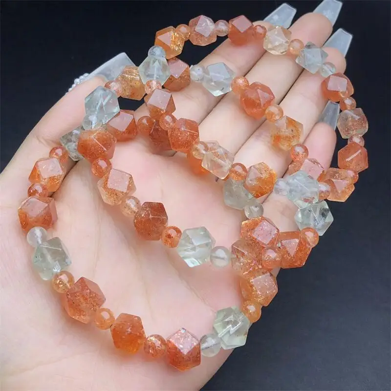 7-9MM Natural Rusha Quartz Facet Bead Bracelet Women Fashion Crystal Clear Round Beads Lovers Strand Jewelry Gift 1PCS