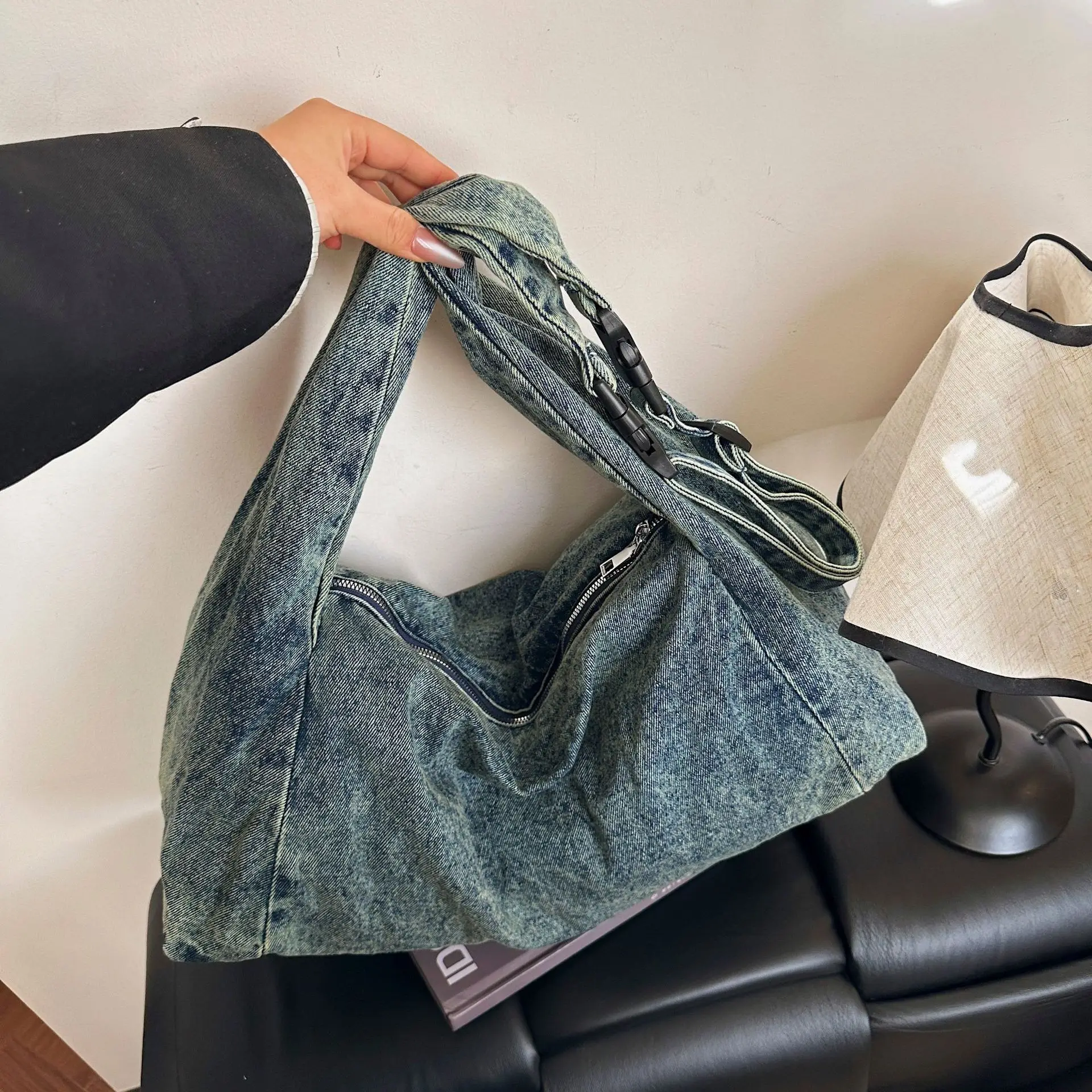 

2025 Denim Dumpling Bag, Spacious Underarm Purse for Women, Casual Commuter Crossbody, Niche Day to Night Tote, Textured Sling
