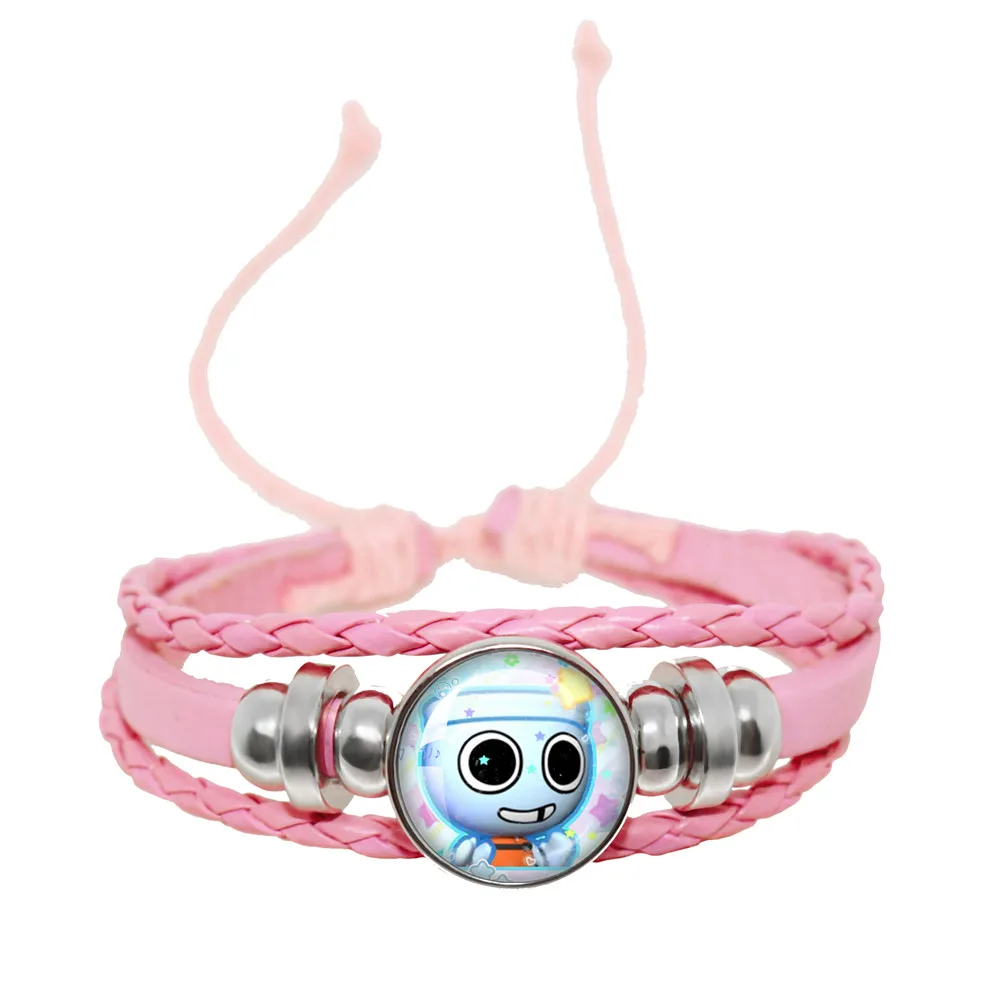 Pink Rope Leather Bracelet Horror Game Dandys World Astro Meme Kawaii Glass Cabochon Button Bracelet Accessories Jewelry Gift