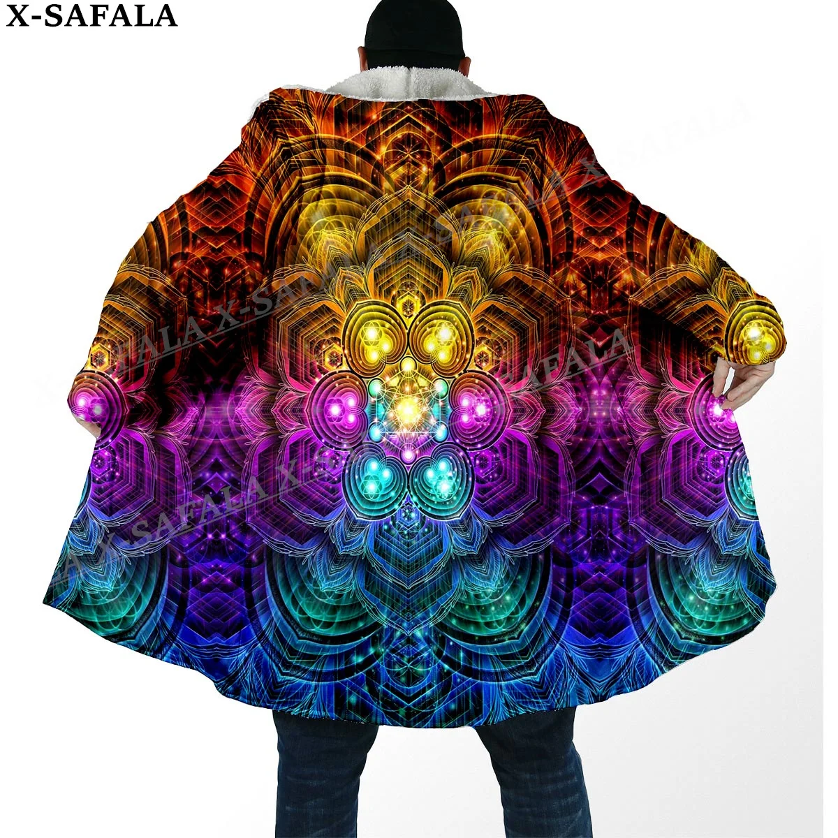 

Trippy Mandala Psychedelic Colorful Art Thick Warm Hooded Cloak Men Overcoat Coat Windproof Fleece Cape Robe Hooded Blanket-2