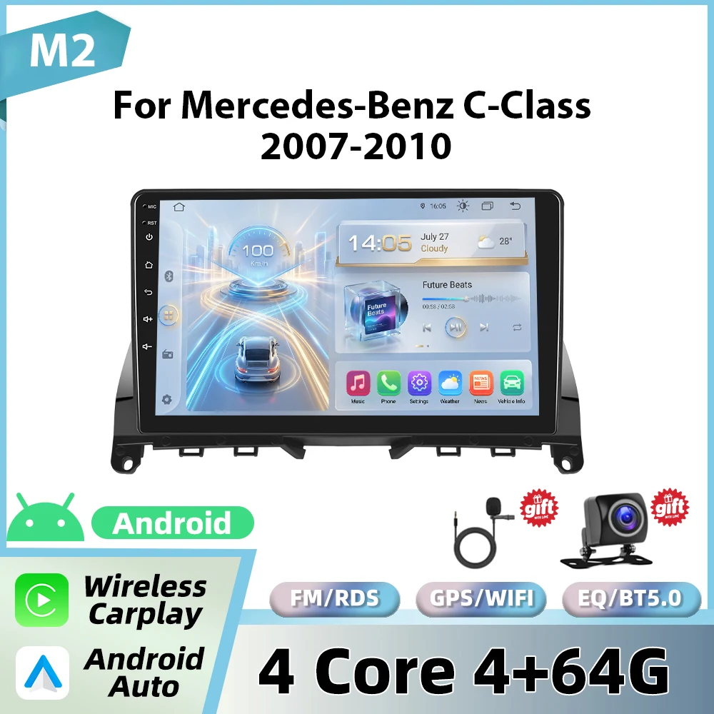 Podofo draadloze CarPlay voor Apple voor Mercedes-Benz C-Klasse W204 S204 2007-2010 Android Auto autoradio GPS FM/RDS stereo WiFi BT
