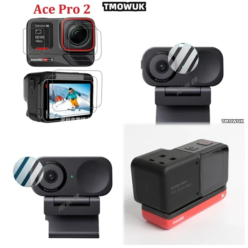 

For Insta360 One RS GO3S Case, Hard Tempered Glass LCD Display Screen Protector + TPU Soft Lens Film Cover For Link 2 Link 2C GO