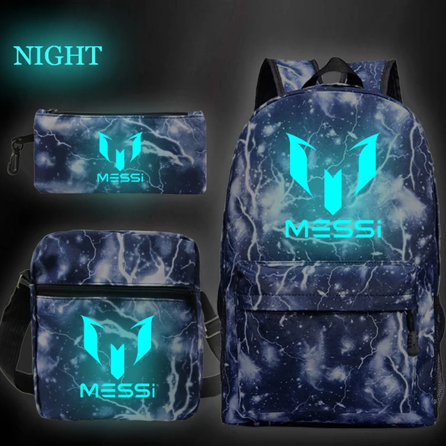 Mochila De Fútbol Messi 3 para hombre y mujer, morral luminoso con estampado 3D para ordenador portátil, bolsos de hombro para estudiantes de