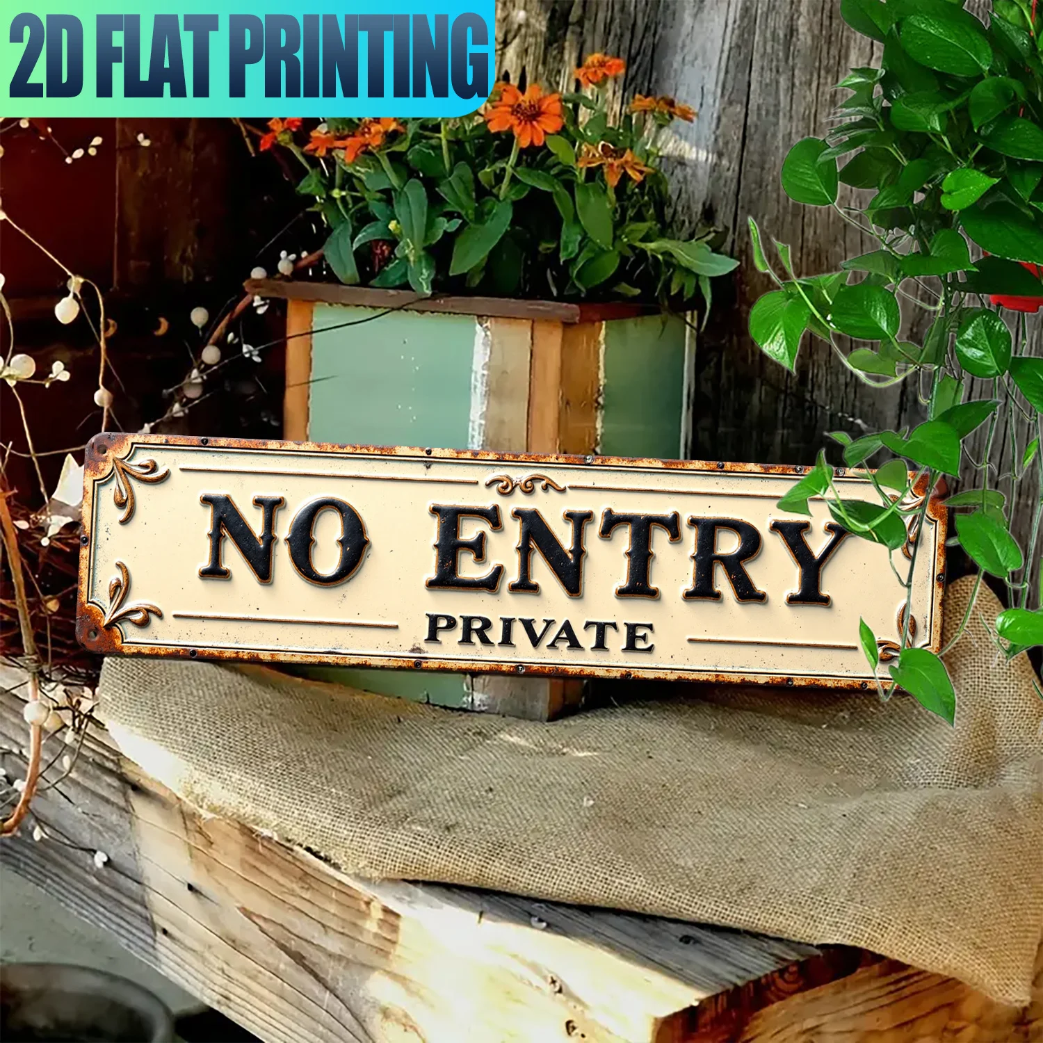 Vintage No Entry Private Metal Tin Sign,2D Flat Printing Retro Aluminum Wall Decor for Gate Yard Home Garden Wall Art