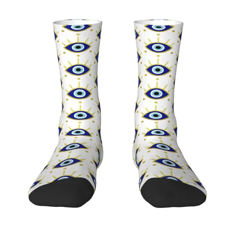 Fashion Printed Mediterranean Evil Eye Protection Socks for Men Women Stretch Summer Autumn Winter Spiritual Amulet Crew Socks