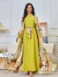 Moroccan Caftan for Women Muslim Suit Ramadan 2 Piece Set Dress Dubai Arabic Long Robe Abayas Kaftan Islam Print Vestidos