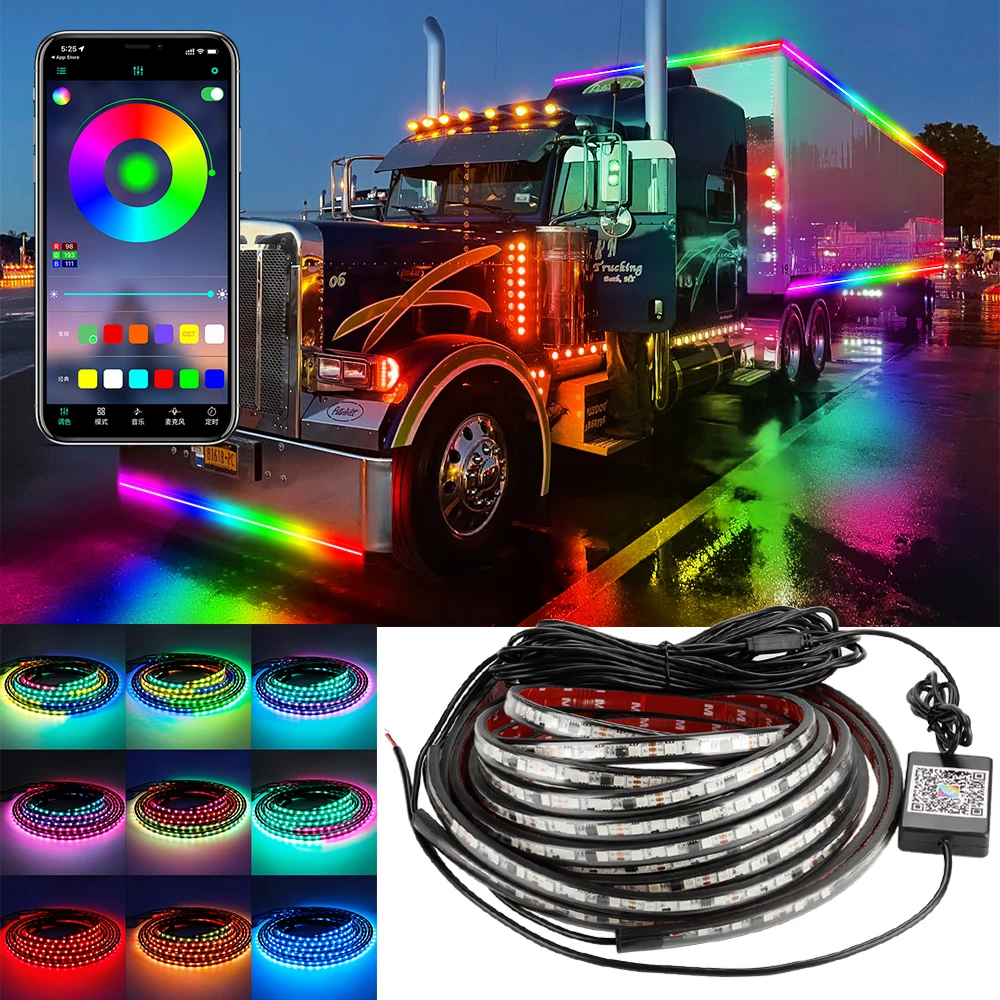 OKEEN 12V 24V Underglow Light For Car Truck Chassis Underbody Flexible Strip Lights RGB APP Control Decorative Atmosphere Lamp