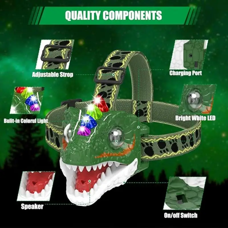 Children's Dinosaur Led 头灯, Suitable for Boys Girls Outdoor Toys, Camping Outdoor Children's Birthday Christmas Gift