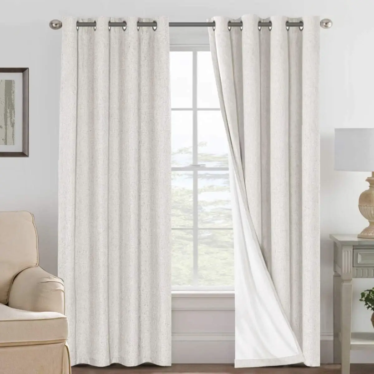 

100% Blackout Curtains Linen Textured Blackout Curtains for Bedroom Full Light Blocking Thermal Insulated Curtain Panels
