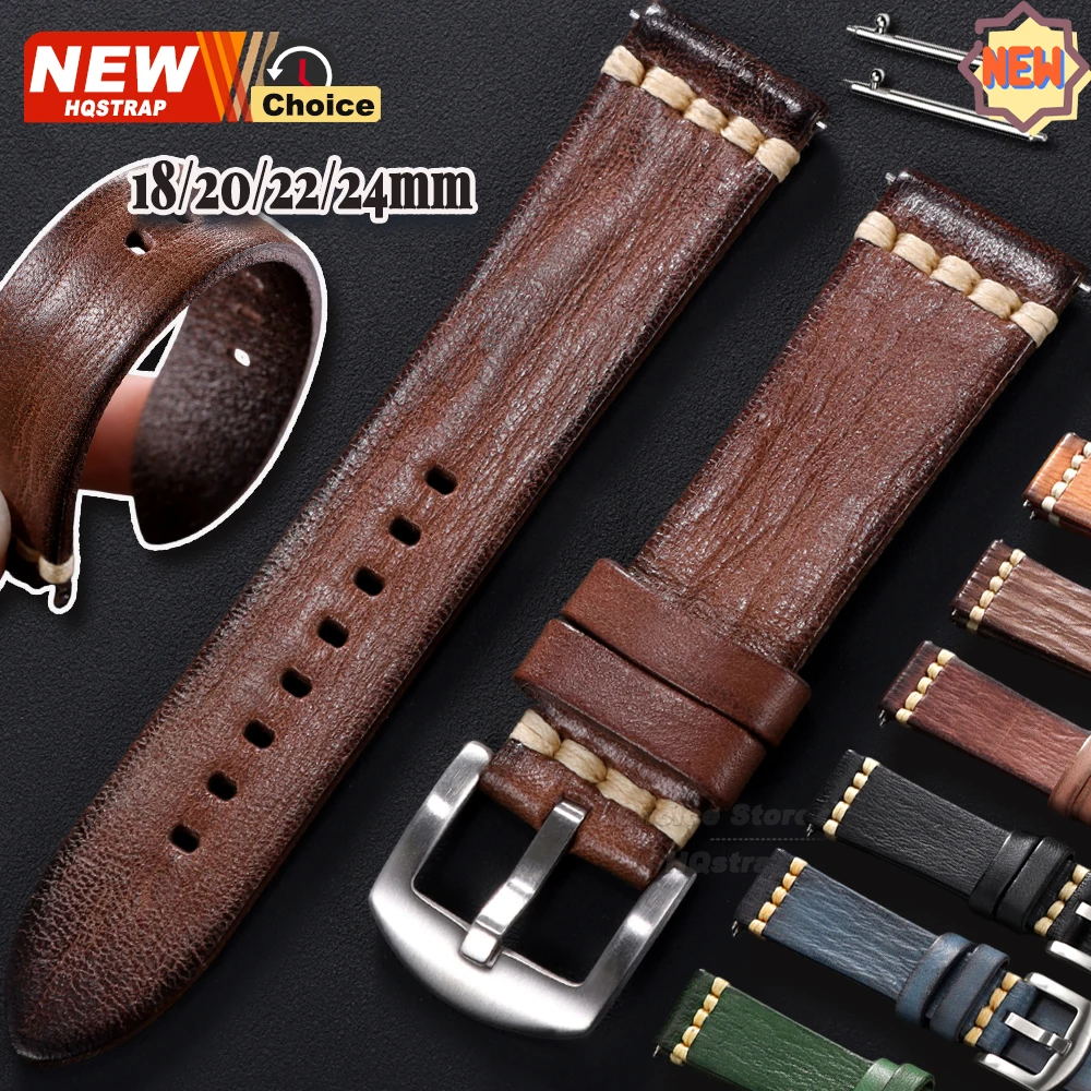 Neues 18mm 20mm 22mm 24mm Handgefertigtes Genähtes Uhrenarmband für Samsung Smartwatch Lederband für Seiko Vintage Armband für Rolex
