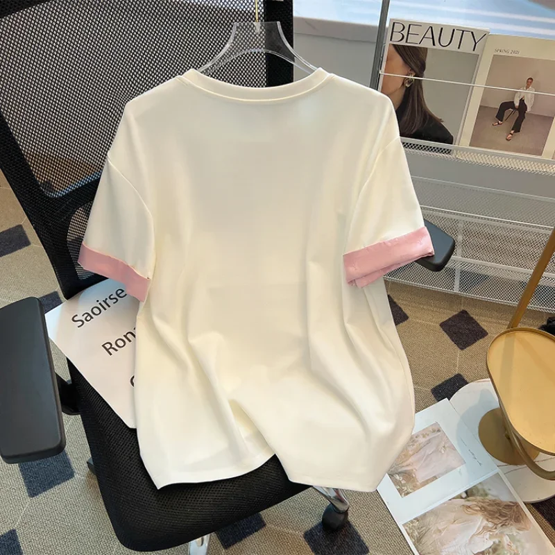 Camiseta de algodón de estilo chino para mujer, camisetas de verano de manga corta, Tops holgados para mujer, ropa bordada con cuello redondo Vintage, ventas