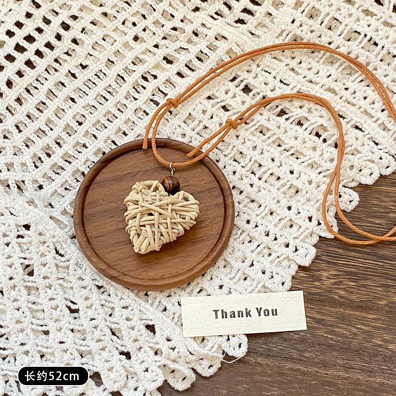 البوهيمي نمط القش جديلة الحب القمر النسيج قلادة للنساء فتاة هدايا عيد ميلاد الصيف عطلة الشاطئ رقبة طويلة #4