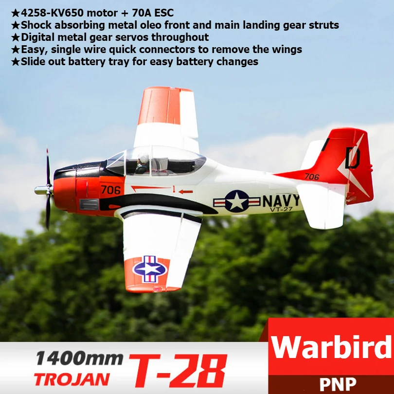 FMS RC Airplane 1400mm T28 T-28 PNP Trojan V4 6CH 1.4M Big Scale Gaint Warbird Model Plane Aircraft With Flaps Retracts LED T 28