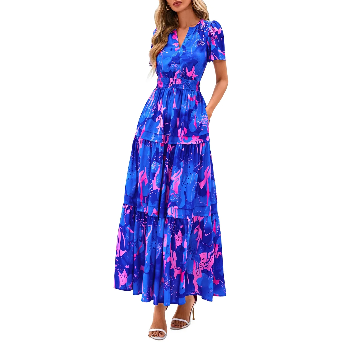 Vestido de manga corta floral bohemio para mujer Imagen 1 XXL