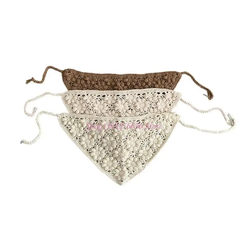 

R6FD Элегантный вязаный головной убор с отделкой Ажурный дизайн Модный шарф для волос для маленьких девочек