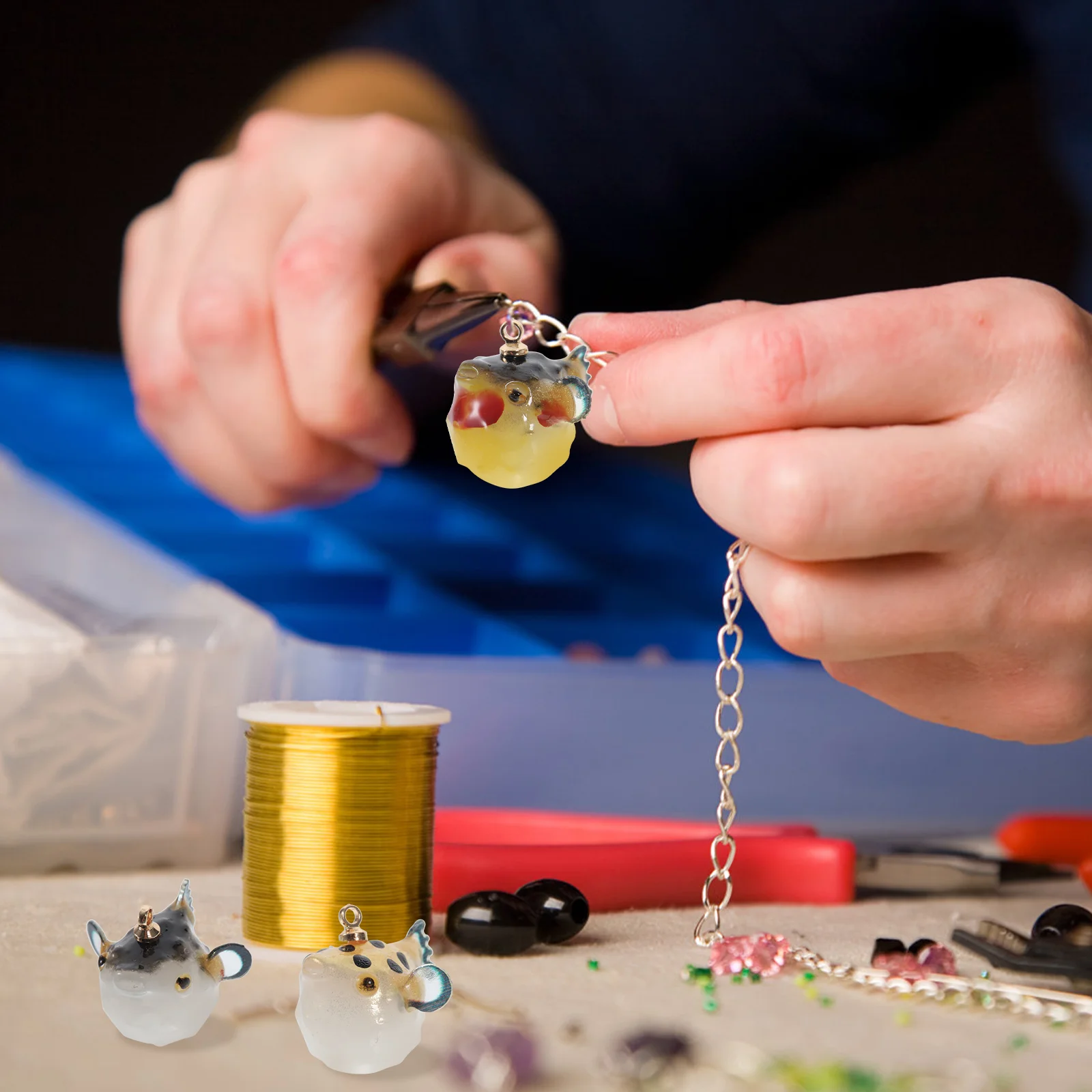 12 Pcs Resin Small Goldfish Puffer Pendant Keychain Charms DIY Making Crafts Jewelry Simulation