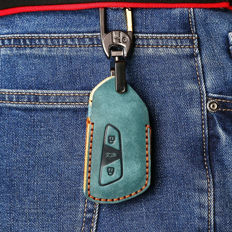 Car Key Case For VW Volkswagen Golf 8 Mk8 Cow Leather Key Bag Holder Cover Protector Shell Keychian Styling Auto Accessories