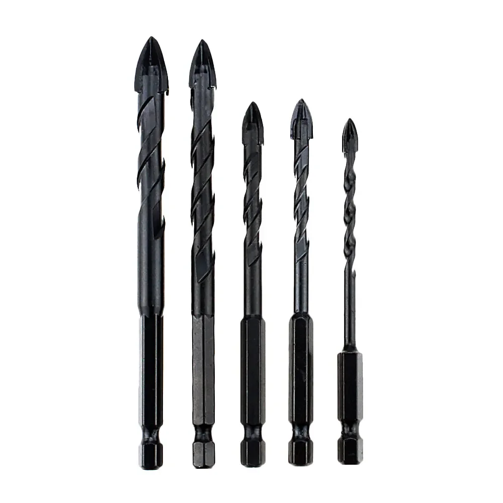 1Pc 5/6/8/10/12mm Black Hex Shank Cross Tip Carbide Tipped Ceramic Tile Triangle  Drill Bit For Glass Ceramic Concrete