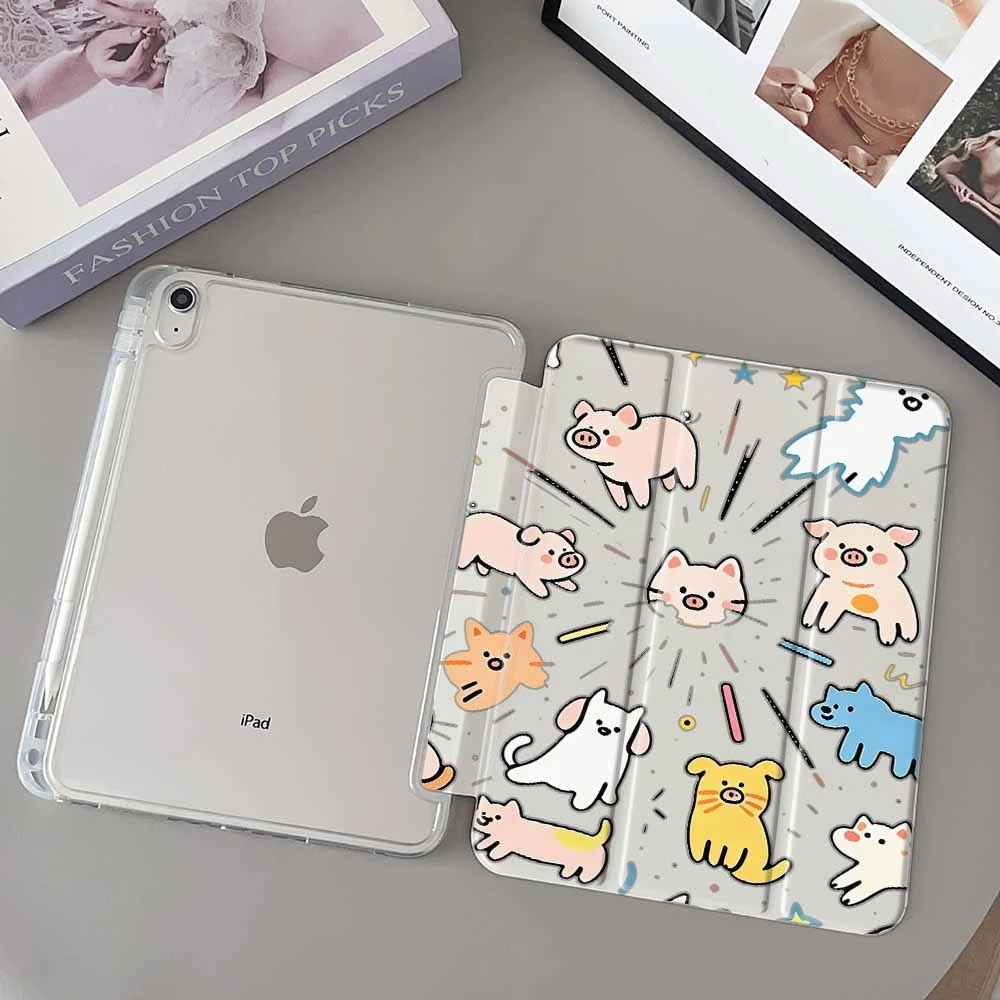 Cartoon Pig Animal For iPad Pro 11 12.9 13 A16 M2 M4 M3 M5 9.7 10.2 5/6/7/8/9/10/11th Mini Air 3 4 5 6 Tablet Case