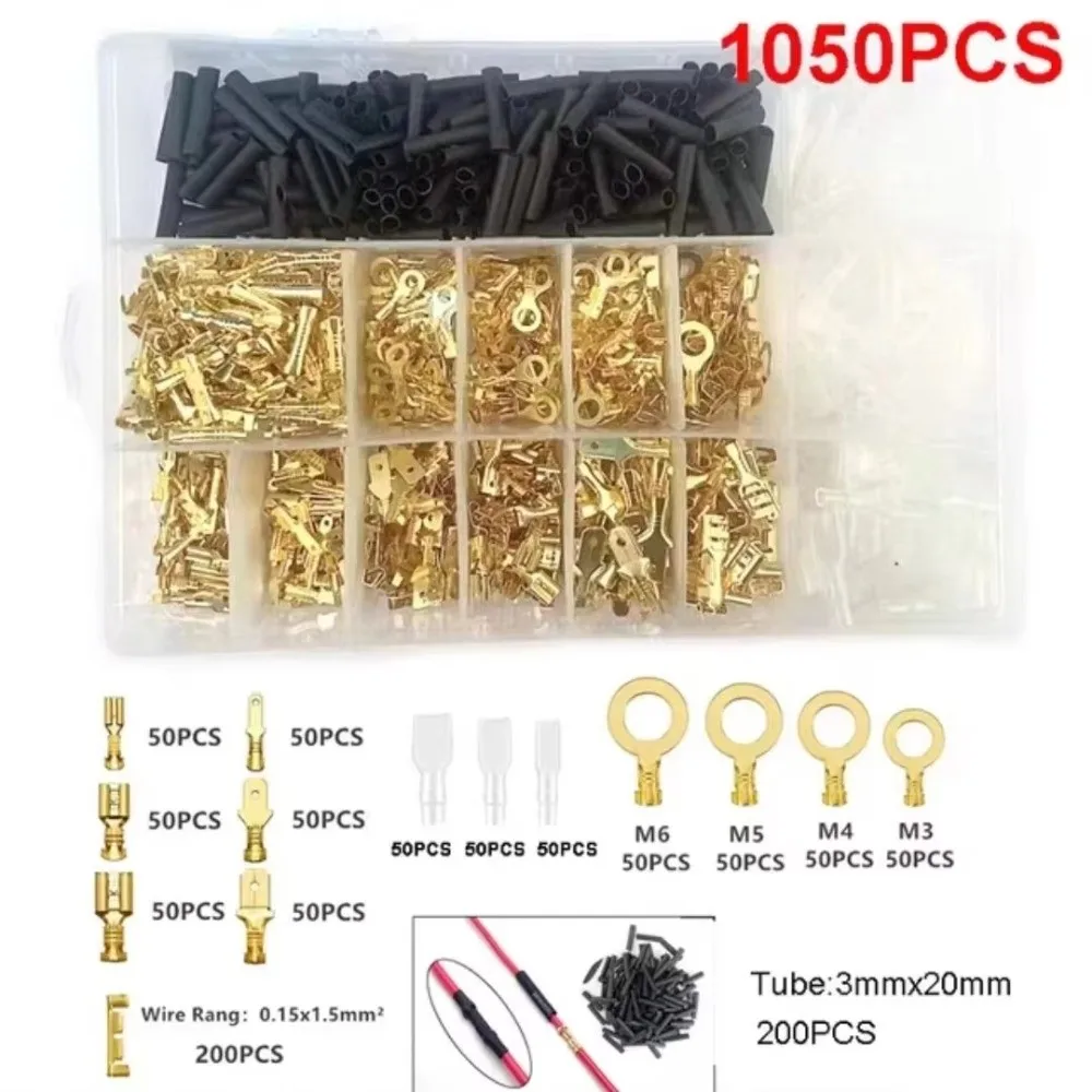 1000/1050 pcs Electrical Wire Connectors Electrical Crimp Terminals Wire Wrap Connector Terminals Termin Spade Connectors