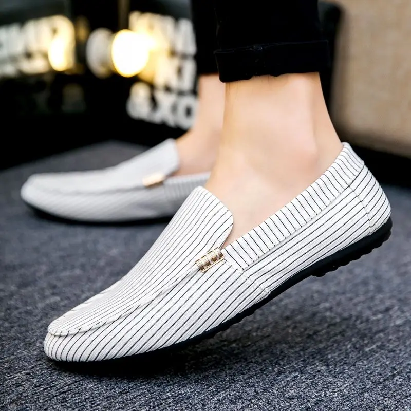 Men\'s Leather Shoes White Flat Stripe Male Casual Shoe 2025 Trend Common Retro Classic Original Summer Sale Low Price New in On