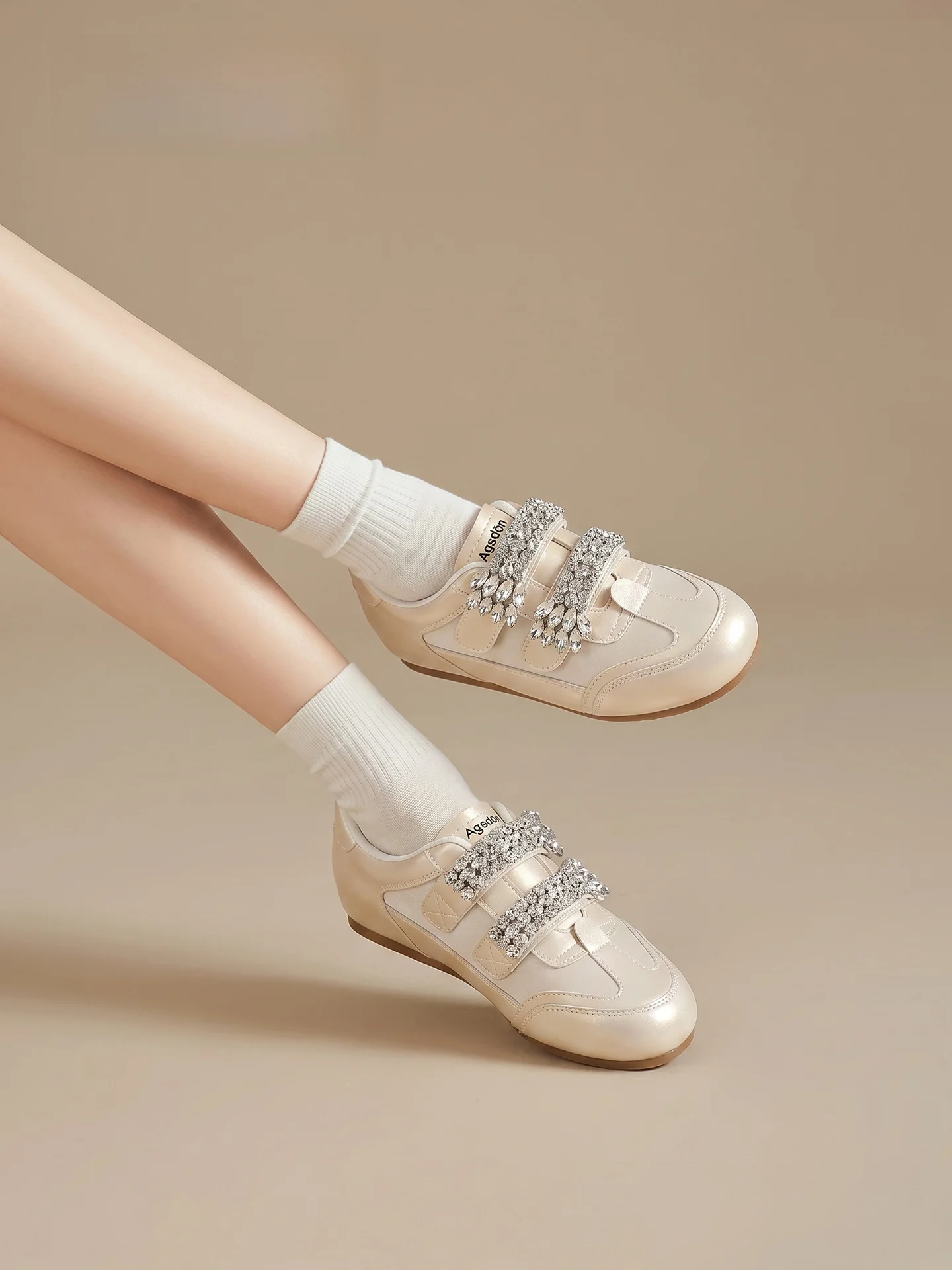 Agsdon Fashion Casual Shoes Women's  Style Ballet Flat Shoes Summer Increase Height Training Shoes Low Cut Breathable