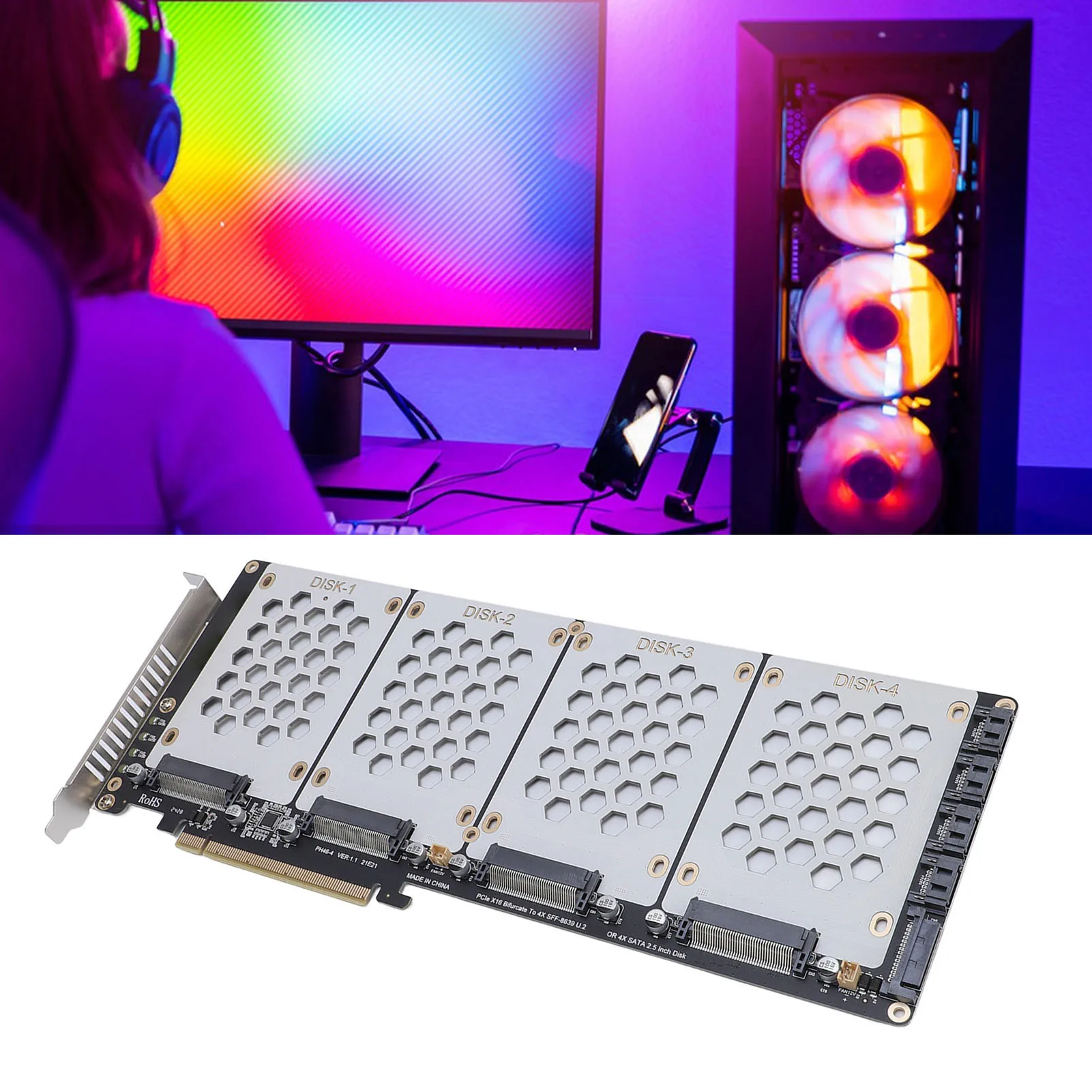 

U.2 NVME to PCIe 4.0 Adapter X8 SFF8639 2.5in Hard Disk Computer Internal Components PCIE-U.2 X8 Adapter U.2 to PCIe 4.0 Adapter