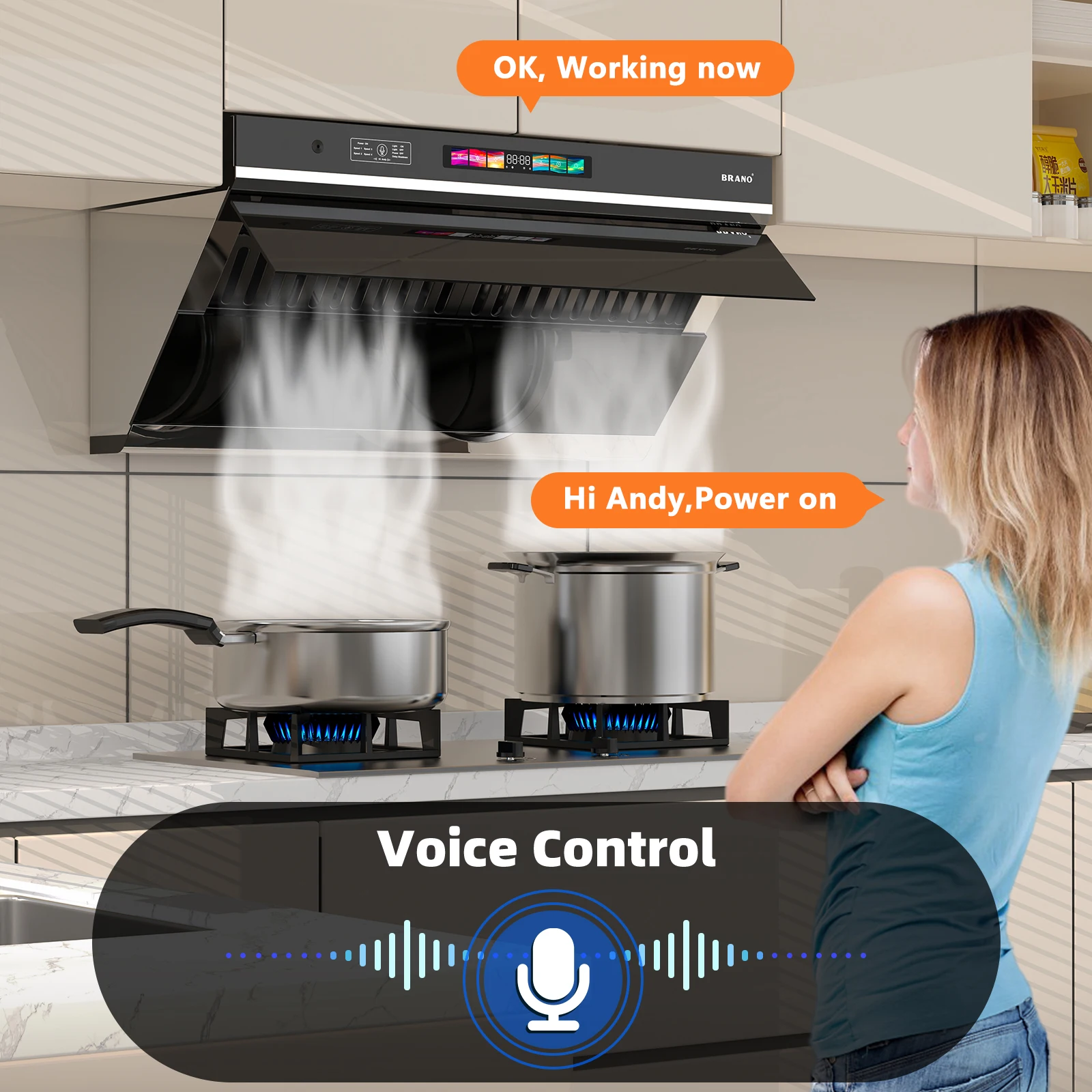 شفاط المطبخ تحت الخزانة 30/36 بوصة، شفاط المطبخ 900 CFM مع التحكم الصوتي/الإيماءات/اللمس، مجاري الهواء/التحويل بدون مجاري