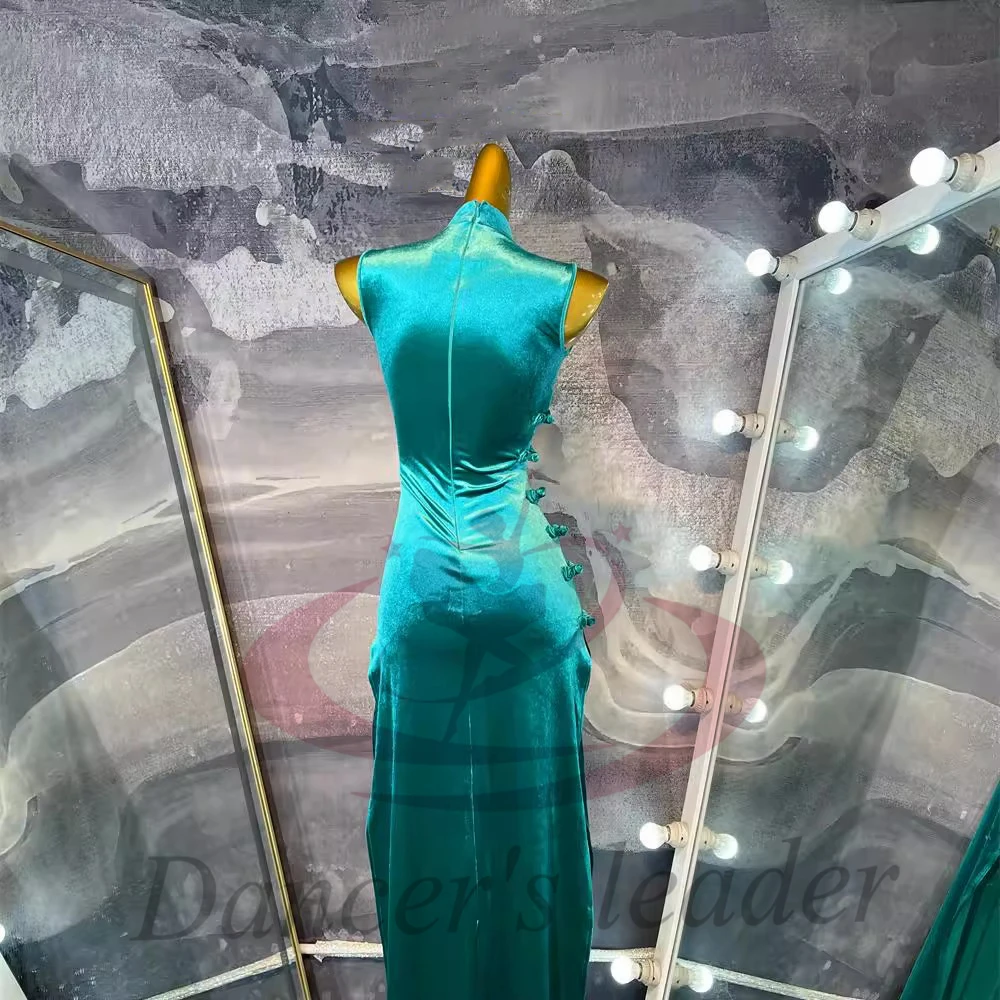 Dança latina adulto crianças vestido high-end personalizado longo veludo cheongsam fenda precisamente tango roupas femininas