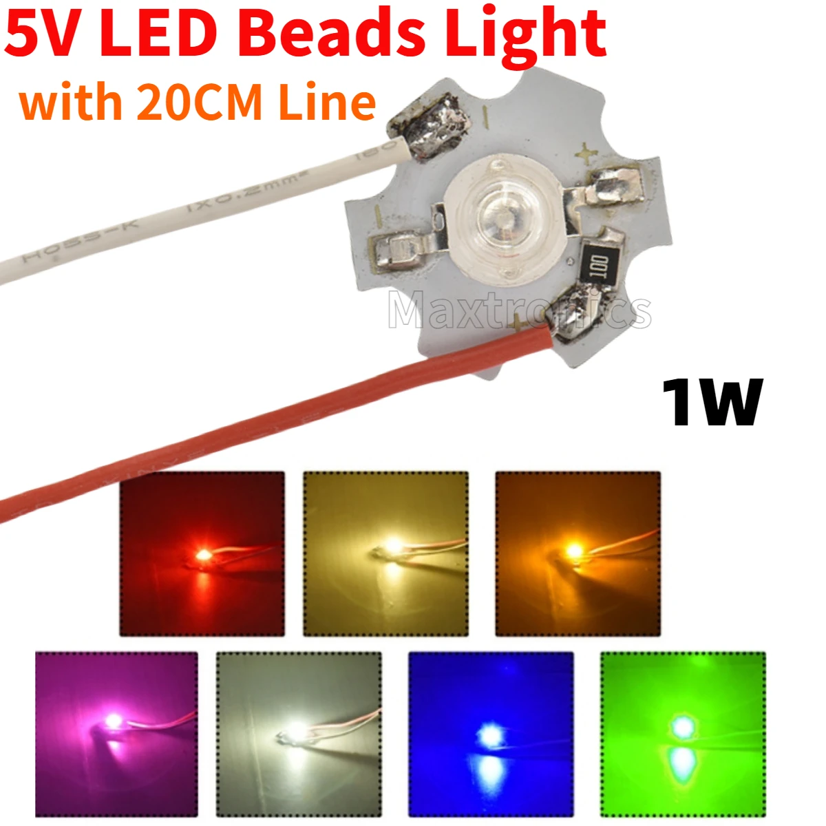 5/10Pcs 5V 1W High Power LED Beads Light Al Board with 20CM Line Blue Green Red Purple White Warm Light For Downlight Spotlight