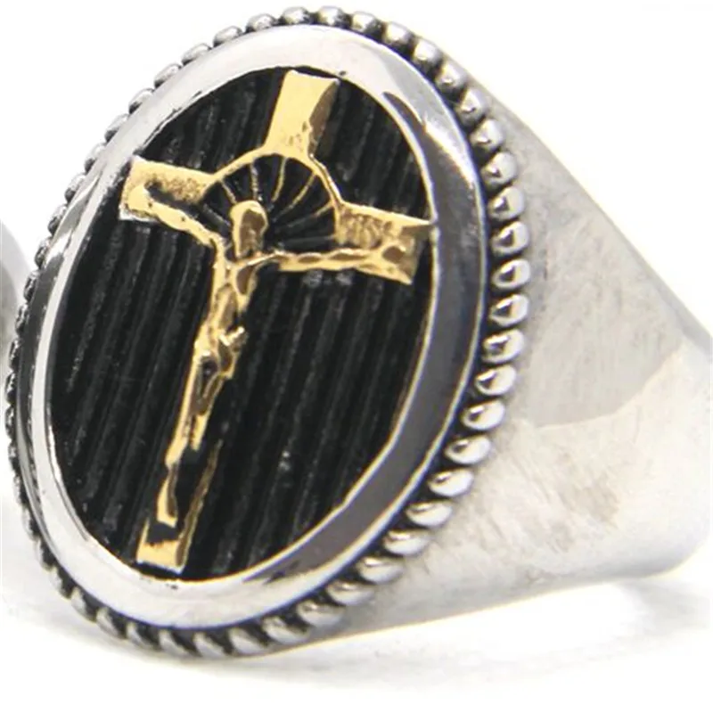 New Jesus Cross Solid Ring For Man 316L Stainless Steel Jewelry Polishing Punk God Ring Size 7-14