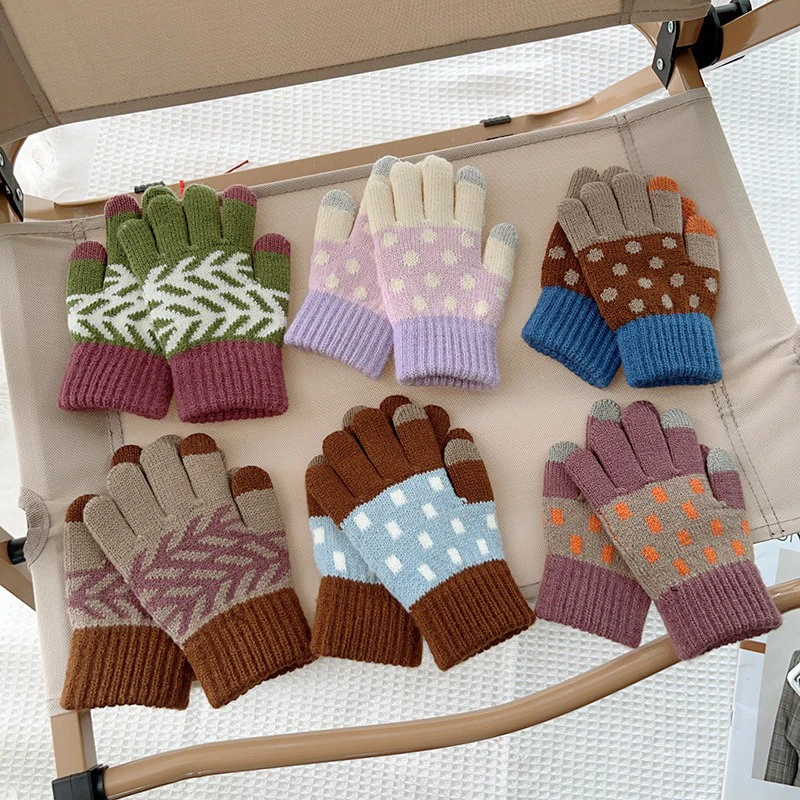 3-8Y الطفل قفازات الشتاء الفتيان الفتيات الأطفال مقاومة البرد خمسة أصابع محبوك إصبع الدفء الأطفال نصف اصبع قفازات