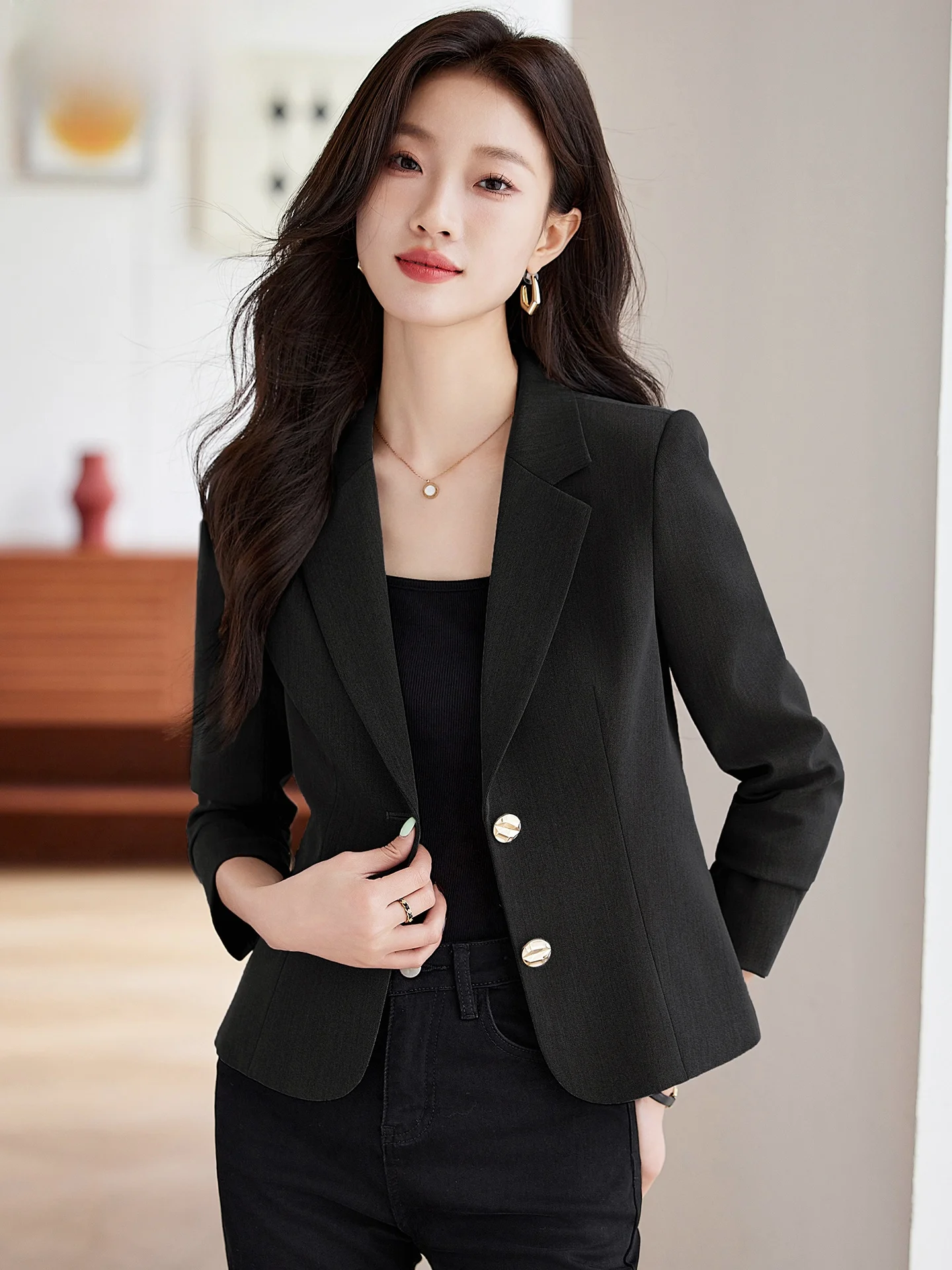 

Black Short Suit Jacket for Women 2026 New Style Spring Autumn Fashionable Casual Length Polyester Fiber Commute Scenarios
