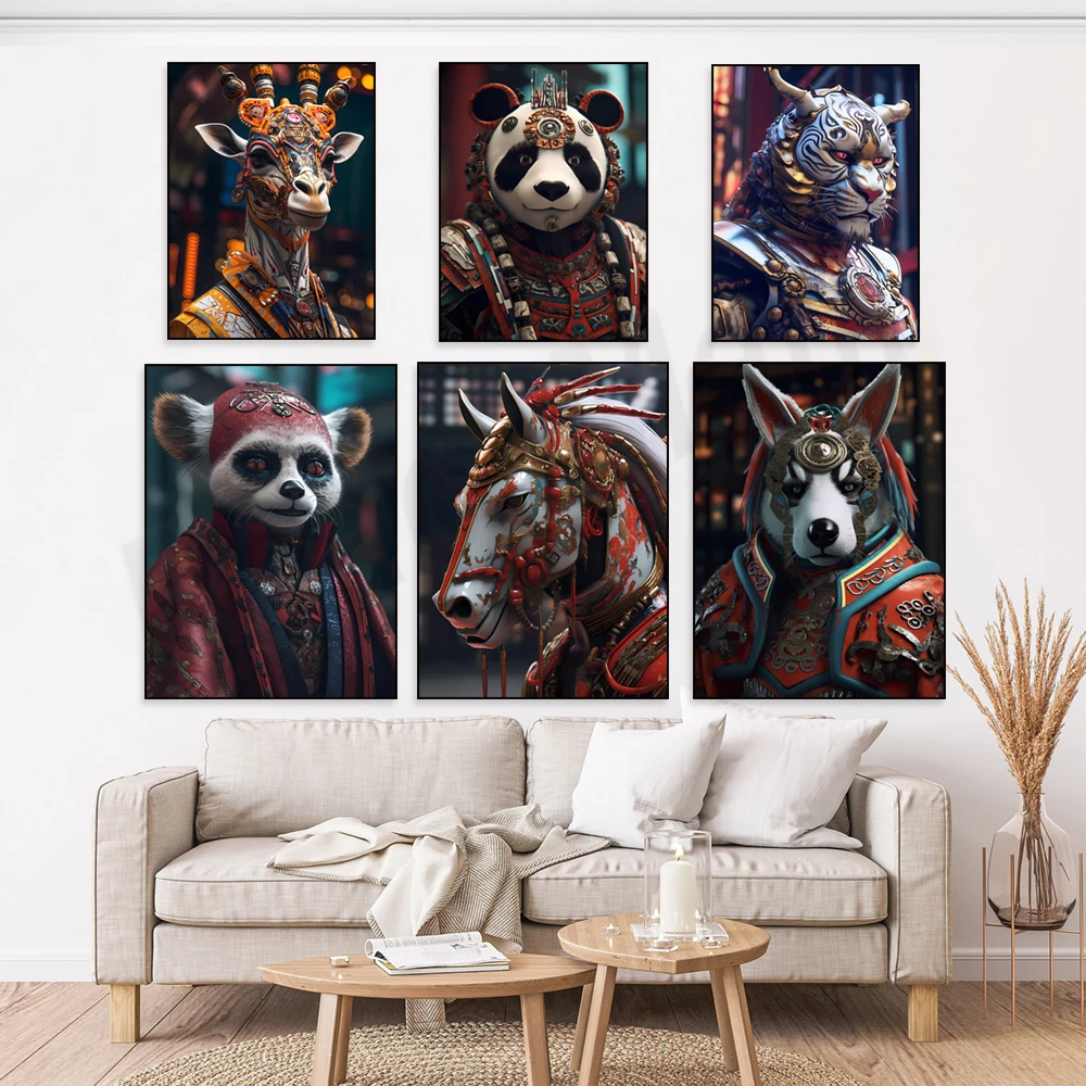 Peking opera chimpanzee, dog, horse, elephant, giraffe, pig, panda, meerkat, tiger gorgeous animal poster print, home decor