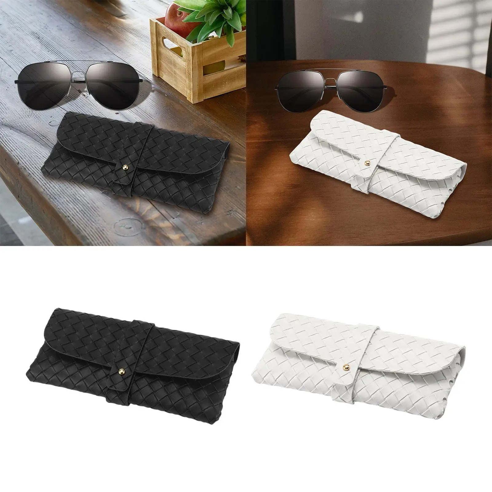 Glasses Case, PU Glasses Case, Durable Soft Glasses Case with Button