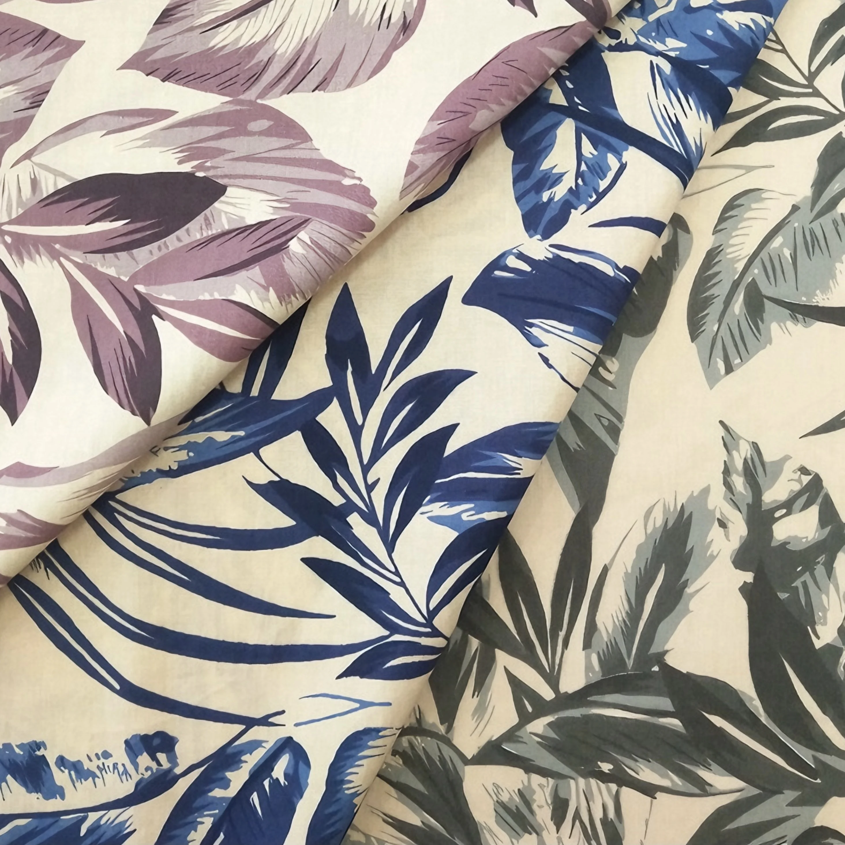 

0.5m/1m/2m/5m Tropical Leaf Print Cotton Fabric for Dress Shirt Skirt Home Decor Soft Breathable Sewing Cloth Purple/Navy/Green
