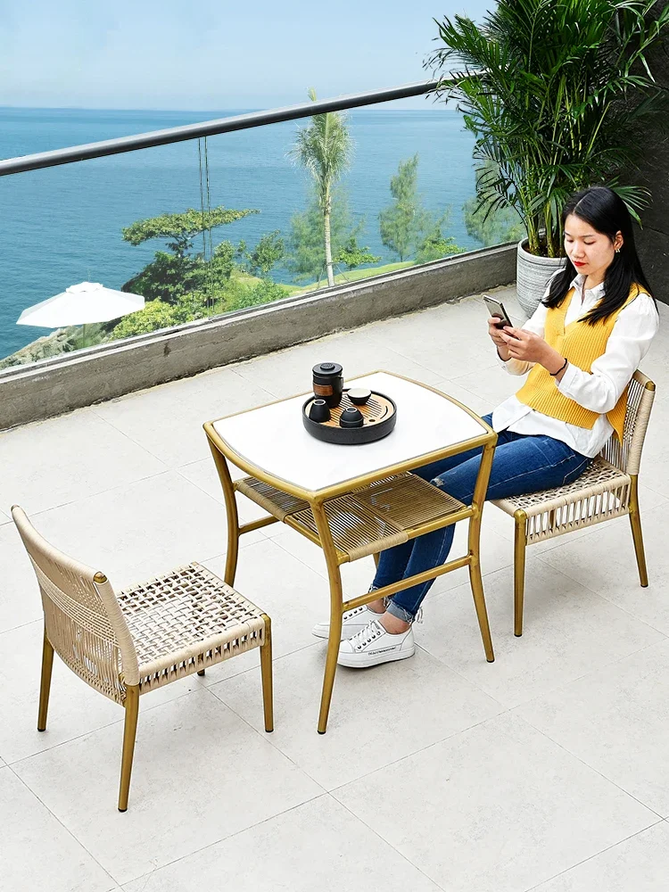 Balcony small table and chairs three-piece set