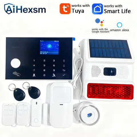 Sirene Sem Fio para Exterior com Sensor de Movimento PIR, Alarme de Segurança Residencial, Sistema de Alarme TUYA Wifi GSM, Aplicativo Smart Life Tuya, Alexa