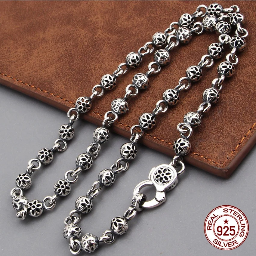 S925 Sterling Silver Necklace Vintage Personalized Gothic Style Simple Cherry Blossom Beads Vintage Couple Chain with Jewelry